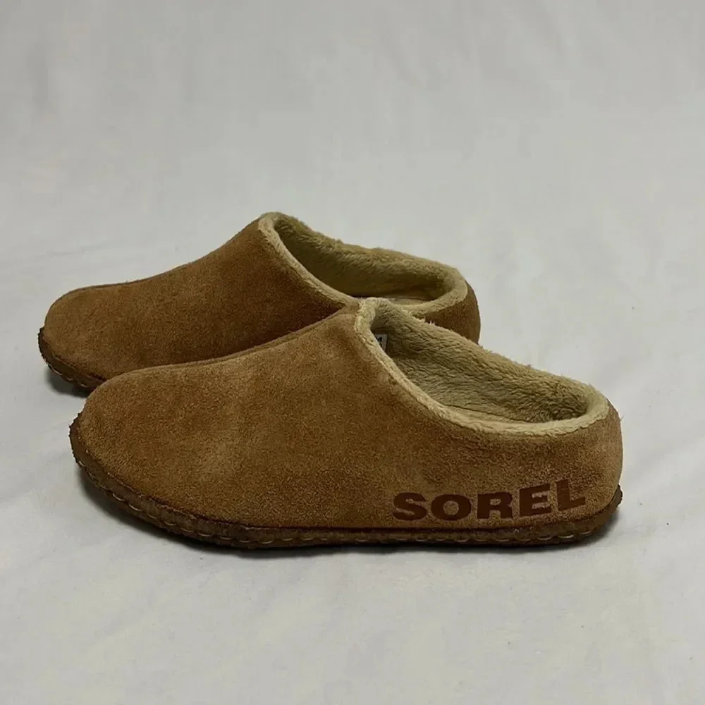 Sorel Youth Lanner Ridge II slippers in brown suede with a fleece lining size  1